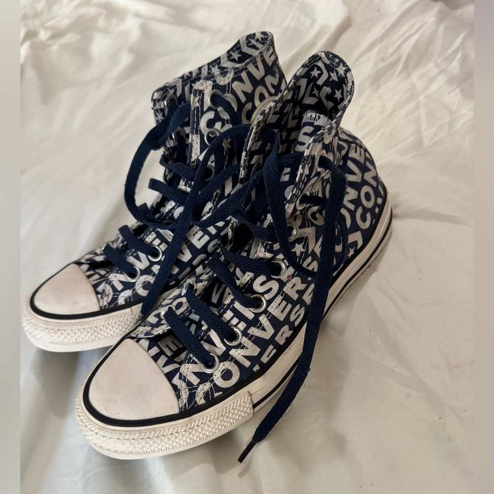 Converse all star blue and white allover print.